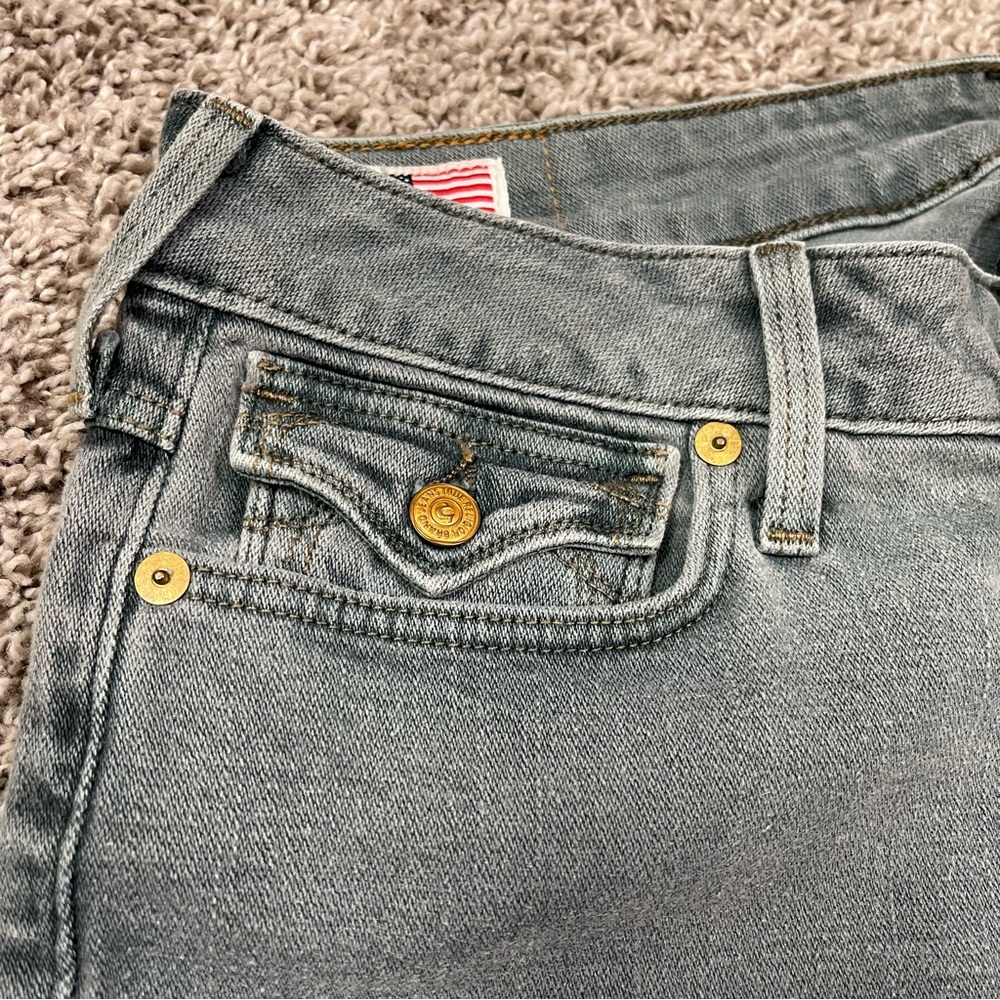 True Religion Becky Bootcut Flare Jeans Greenish Wash Size 30 Made in USA - Picture 4 of 14